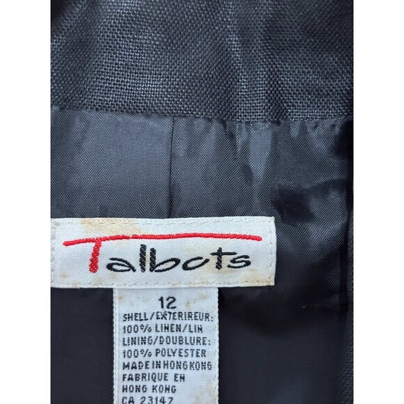 Vintage Talbots Womens Linen Blazer Jacket Size 12 Black 1 Button Linen Career - Picture 5 of 6